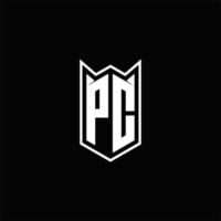 pc logotyp monogram med skydda form mönster mall vektor