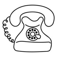 süß Gekritzel retro Telefon von das Sammlung von mädchenhaft Aufkleber. Karikatur Weiß und schwarz Vektor Illustration.