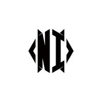 ni Logo Monogramm mit Schild gestalten Designs Vorlage vektor