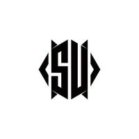 su logotyp monogram med skydda form mönster mall vektor