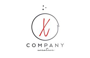 Kreis x handgeschrieben Alphabet Brief Logo mit Punkte und schwarz rot Farbe. korporativ kreativ Vorlage Design zum Unternehmen und Geschäft vektor