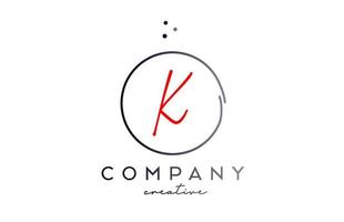 Kreis k handgeschrieben Alphabet Brief Logo mit Punkte und schwarz rot Farbe. korporativ kreativ Vorlage Design zum Unternehmen und Geschäft vektor