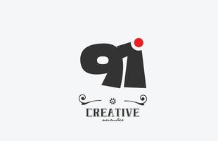 grå 91 siffra logotyp ikon design med röd punkt. kreativ mall för företag och företag vektor