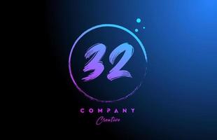 32 Grunge Nummer Brief Logo Symbol Design mit Punkte und Kreis. Blau Rosa Gradient kreativ Vorlage zum Unternehmen und Geschäft vektor