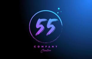 55 Grunge Nummer Brief Logo Symbol Design mit Punkte und Kreis. Blau Rosa Gradient kreativ Vorlage zum Unternehmen und Geschäft vektor