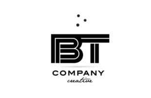 bt svart och vit kombination alfabet djärv brev logotyp med prickar. fogade mall design för företag och företag vektor