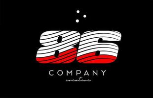 86 siffra logotyp med röd vit rader och prickar. företags- kreativ mall design för företag och företag vektor
