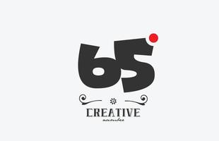 grå 65 siffra logotyp ikon design med röd punkt. kreativ mall för företag och företag vektor