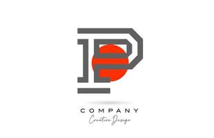 grå linje p alfabet brev logotyp ikon design med röd punkt. kreativ mall för företag och företag vektor