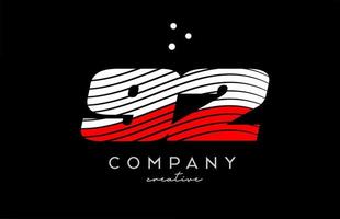 92 siffra logotyp med röd vit rader och prickar. företags- kreativ mall design för företag och företag vektor