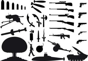 Silhouetten von das verschiedene Waffe und Maschinenbau. ein Vektor Illustration