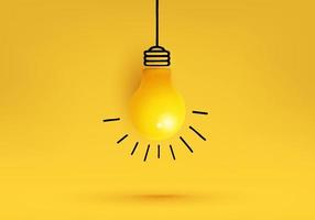 kreative Idee, Inspiration, neue Idee und Innovationskonzeptvektor mit Glühbirne auf gelbem Hintergrund. vektor