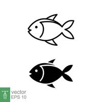 Fisch Symbol Satz. einfach Linie und Silhouette Symbol. Meer Leben, frisch Lachs, Thunfisch, Fische, Natur Konzept zum Essen Vorlage Design. Vektor Illustration isoliert auf Weiß Hintergrund. eps 10.