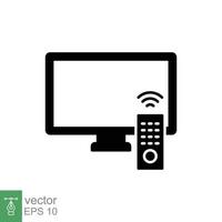 Fernseher und Fernbedienung Symbol. einfach solide Stil zum Netz Vorlage und App. Fernsehen, Kontrolle, Kanal, Technologie Konzept. schwarz Silhouette, Glyphe Vektor Illustration Design auf Weiß Hintergrund. eps 10.