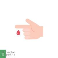 Blut auf Finger Symbol. Vektor Menschen Hand verletzt isoliert Symbol. Glucose, Insulin prüfen, Diabetes Konzept. einfach eben Stil. Zeichen Illustration auf Weiß Hintergrund. eps 10.