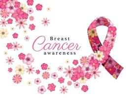 rosa Blumen im Band für Brustkrebs-Bewusstseinsvektorentwurf