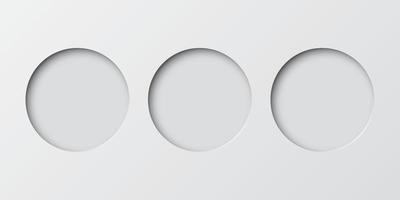 tre av abstrakt 3 dimensionera cirkel ram papper skära på vit bakgrund. vektor