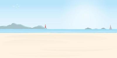 Seelandschaft mit Leuchtturm auf Felsen Cliff und Yacht im Sommer- Jahreszeit eben Illustration. Insel Pharos, Strand, Meer und Segelboot im sonnig Tag. vektor
