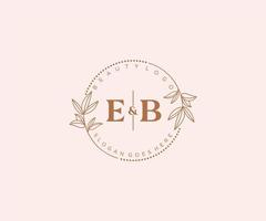 första eb brev skön blommig feminin redigerbar förhandsgjord monoline logotyp lämplig för spa salong hud hår skönhet boutique och kosmetisk företag. vektor