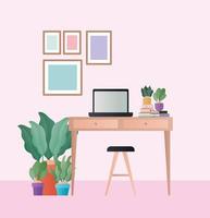 Schreibtisch mit Stuhl Laptop und Pflanzen im Raum Vektor-Design vektor
