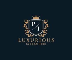 Royal Luxury Logo-Vorlage mit anfänglichem Pi-Buchstaben in Vektorgrafiken für Restaurant, Lizenzgebühren, Boutique, Café, Hotel, Heraldik, Schmuck, Mode und andere Vektorillustrationen. vektor