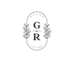 Initiale GR Briefe schön Blumen- feminin editierbar vorgefertigt Monoline Logo geeignet zum Spa Salon Haut Haar Schönheit Boutique und kosmetisch Unternehmen. vektor