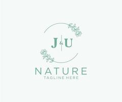 första ju brev botanisk feminin logotyp mall blommig, redigerbar förhandsgjord monoline logotyp lämplig, lyx feminin bröllop varumärke, företags. vektor