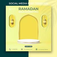 ramadan försäljning marknadsföring banner. redigerbar mall för sociala medier. Ramadan kareem 3d med pallen. vektor