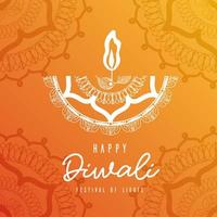 glückliche diwali weiße arabesque mandala kerze auf orange hintergrundvektorentwurf vektor