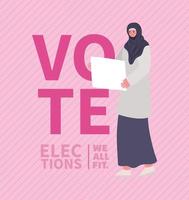 Cartoon muslimische Frau mit Banner für Wahltag vektor