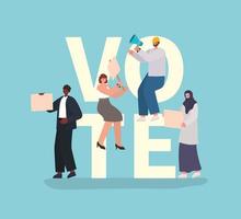 Cartoon-Leute mit Stimmenbeschriftung für den Wahltag vektor