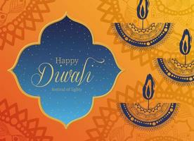 glatt diwali-ljuskort med arabesk mandala bakgrund vektor
