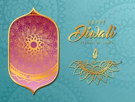 lyckligt diwalikort med arabesk mandala bakgrund vektor