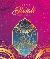 glückliche Diwali-Karte mit Arabesque-Mandala-Hintergrund vektor