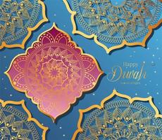 lyckligt diwalikort med arabesk mandala bakgrund vektor