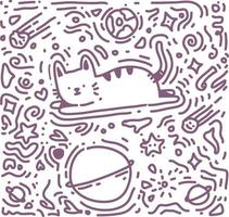 katt och universum handritad. fantasi doodle stil vektor