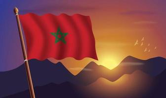 Marokko Flagge mit Berge und Sonnenuntergang im das Hintergrund vektor