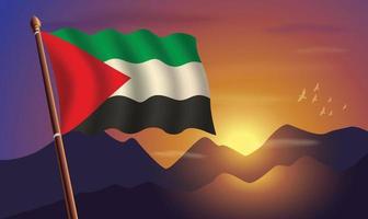 Sudan Flagge mit Berge und Sonnenuntergang im das Hintergrund vektor