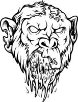 unheimlich Teufel Affe Monster- Zombie Kopf Gliederung vektor