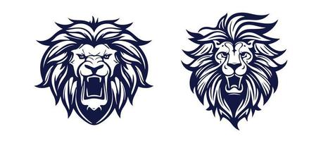Löwe Kopf Gesicht Logo einstellen Silhouette schwarz Symbol tätowieren Maskottchen Hand gezeichnet Löwe König Silhouette Tier Vektor Illustration