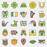 ikon uppsättning av st. Patricks dag firande element. ikoner i fylld linje stil. Bra för grafik, affischer, logotyp, fest dekoration, hälsning kort, etc. vektor