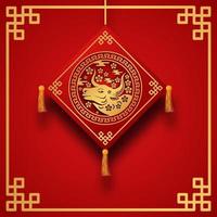 rote Farbe Glück glücklich mit Ochsen Tierkreis Tier chinesische Neujahr Banner Vorlage vektor