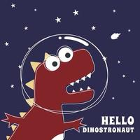 söt astronaut dinosaurie. Plats tema t-shirt skriva ut för ungar. kreativ vektor barnslig bakgrund för tyg, textil, barnkammare tapet, affisch, kort, broschyr. och Övrig dekoration.