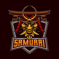 Samurai Maskottchen Logo. wütend Ronin Maske Maskottchen Gesicht Samurai Krieger Logo Helm Jahrgang Vektor Illustration