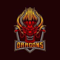 Drachen Logo. Drachen E-Sport Maskottchen wütend Kopf Logo Design Vektor Maskottchen Vorlage