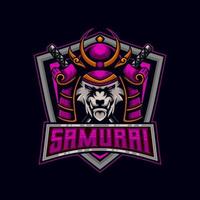 tiger samuraj e-sport logotyp. tiger samuraj med katana logotyp design vektor illustration mall
