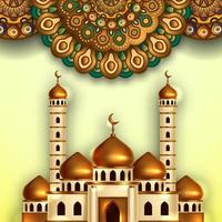 goldene Kuppelmoscheegebäudeillustration mit traditionellem Muster der Mandalaverzierung. islamisches Ereignis heiliger Monat Fasten Ramadan Kareem Mubarak vektor