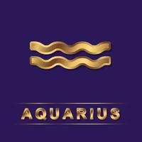 aquarius zodiaken gyllene vektor sjunga med guld brev på de lila bakgrund. vektor horoskop symbol för design