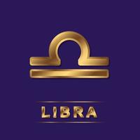 libra zodiaken gyllene vektor sjunga med guld brev på de lila bakgrund. vektor horoskop symbol för design