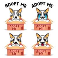 söt söt hund valp tricolor pembroke welsh corgi adoption maskot tecknad serie design illustration karaktär vektor konst isolerat på vit bakgrund.